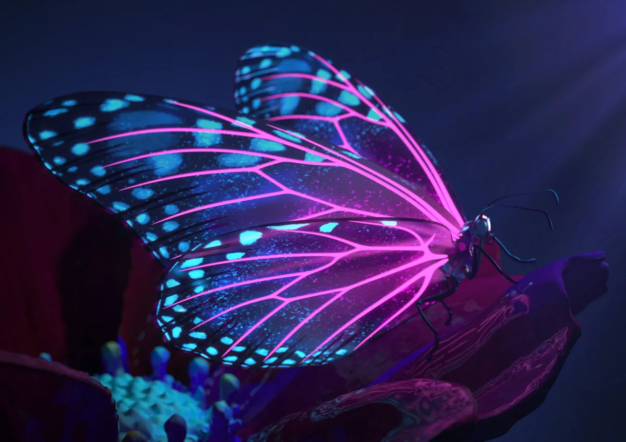 Neon Purple Butterfly Digital Art Print 100% Australian Made - Image 3