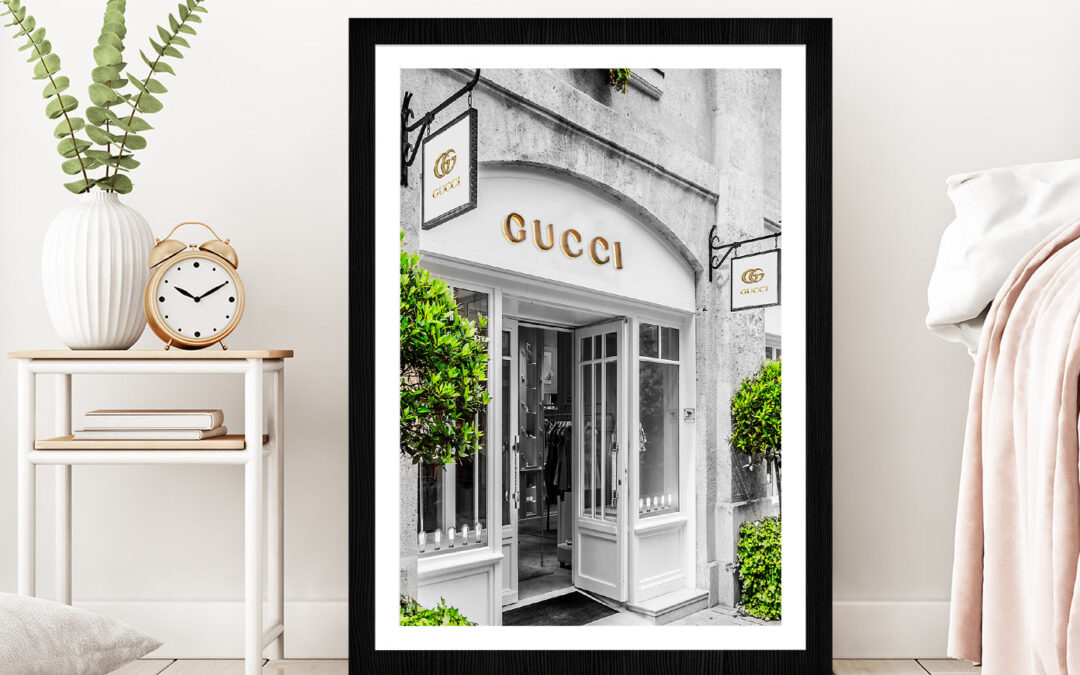 Trees near Fashion Store Photograph Glass Framed Wall Art, Ready to Hang Quality Print