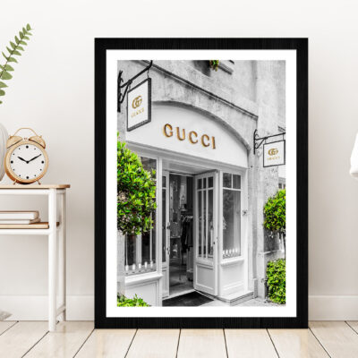 Trees near Fashion Store Photograph Glass Framed Wall Art, Ready to Hang Quality Print