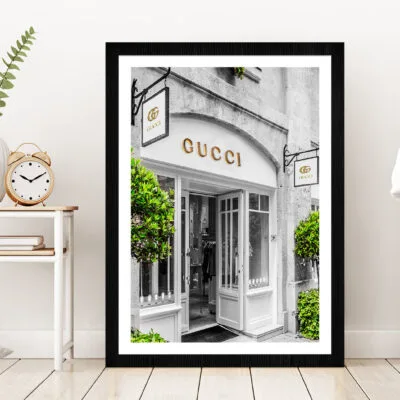 Trees near Fashion Store Photograph Glass Framed Wall Art, Ready to Hang Quality Print