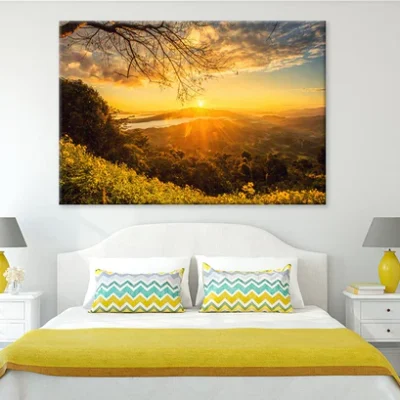 Sun Rays In Forest & Cloudy Sky Print 100% Australian Made