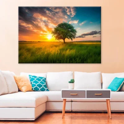 A Tree In A Field With The Sun Print 100% Australian Made