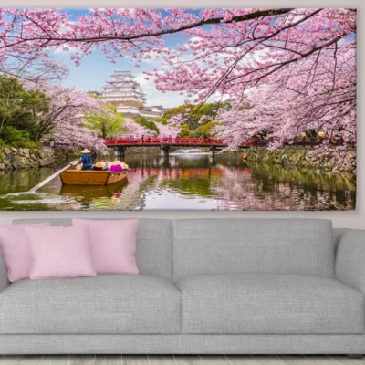 Canal Between Cherry Blossom Trees Japan Landscape Print 100% Australian Made