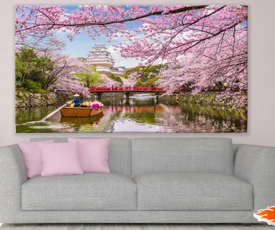 Canal Between Cherry Blossom Trees Japan Landscape Print 100% Australian Made