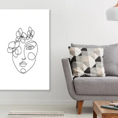 Flowees With Woman Face B&W Line Art Design Print 100% Australian Made