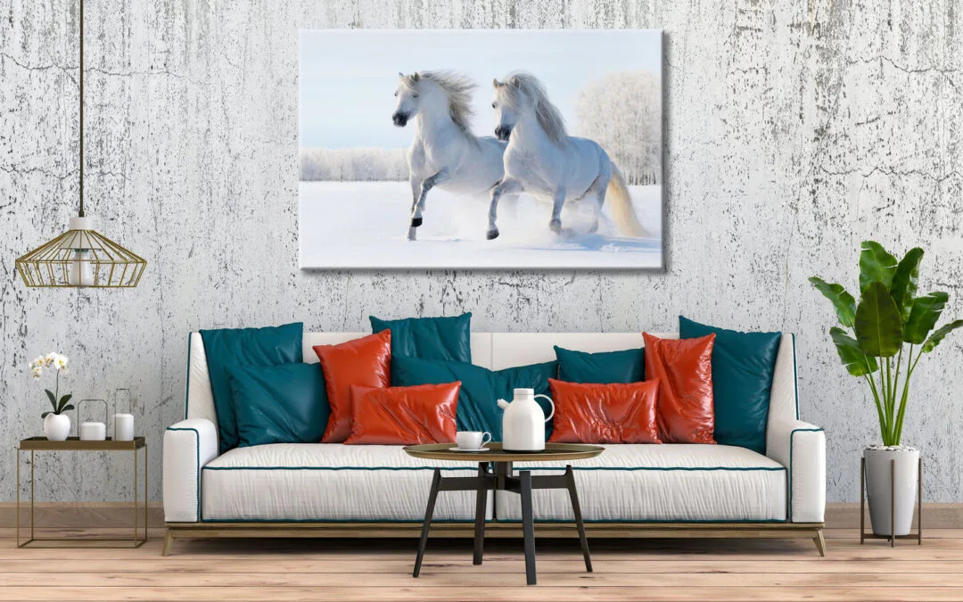 White Horses Couple and Snow Print 100% Australian Made