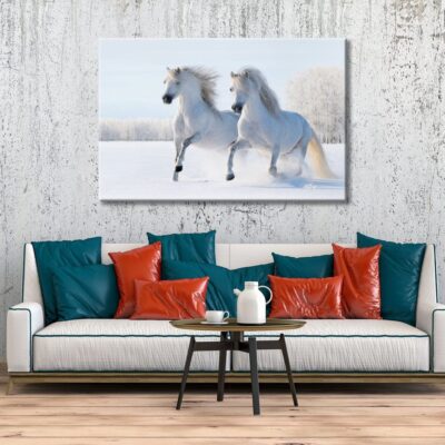 White Horses Couple and Snow Print 100% Australian Made