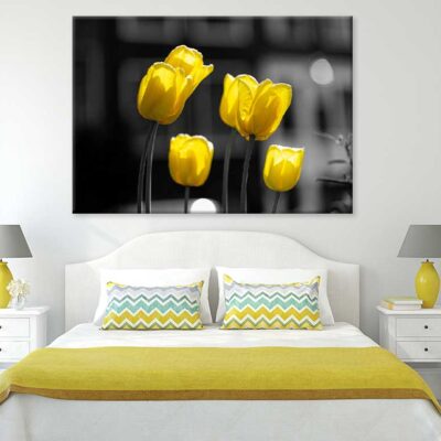 Yellow Tulip Flowers B&W View Photograph Print 100% Australian Made