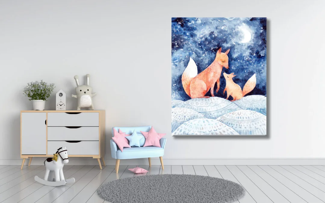 Watercolour Fox mother and child Art Nature Print 100% Australian Made