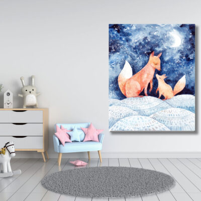 Watercolour Fox mother and child Art Nature Print 100% Australian Made