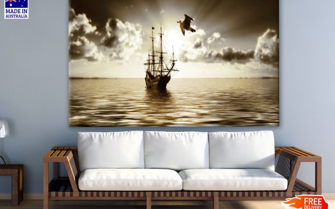 Vintage Ship Sailing on Beach Photograph Print 100% Australian Made