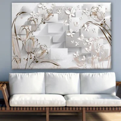 Gold & White 3D Floral Design Print 100% Australian Made