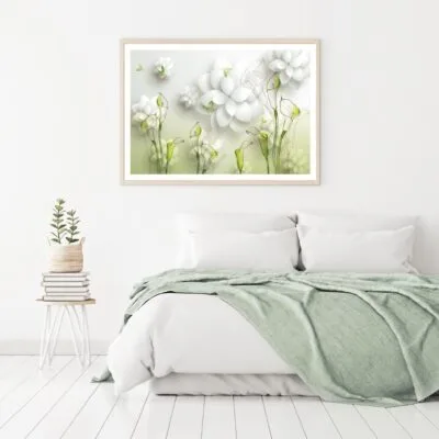 White & Green Floral Design Home Decor Premium Quality Poster Print Choose Your Sizes