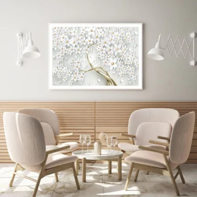 White & Gold Flower Tree Design Home Decor Premium Quality Poster Print Choose Your Sizes