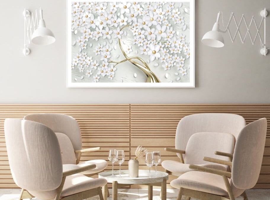 White & Gold Flower Tree Design Home Decor Premium Quality Poster Print Choose Your Sizes
