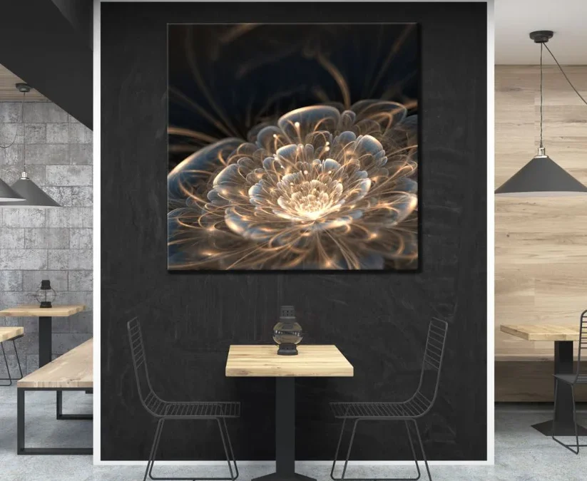 Square Canvas Golden Abstract Floral Design High Quality Print 100% Australian Made