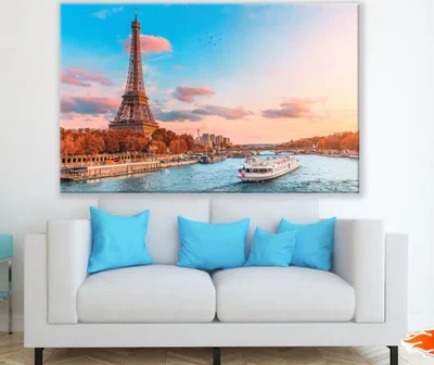 Eiffel Tower & Boat on River View Print 100% Australian Made