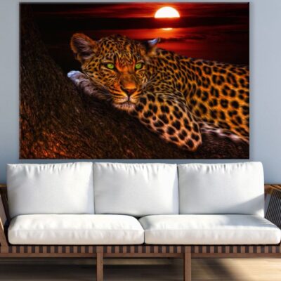 Leopard on a Tree Sunset View Print 100% Australian Made