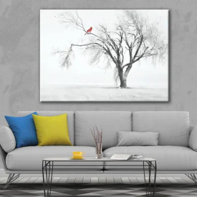 Red Bird Forest trees Modern Canvas Painting Print Picture