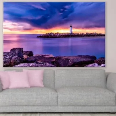Sea & Lighthouse with Colorful Sky View Photograph Print 100% Australian Made