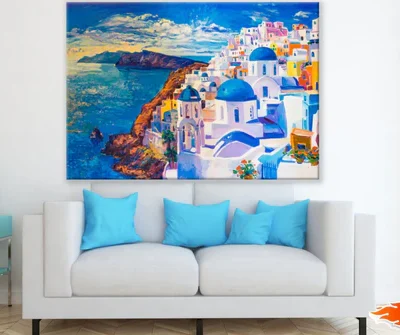 Santorini Island City Oil Painting Print 100% Australian Made