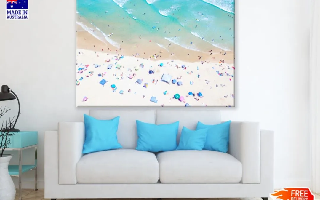 People in Beach Aerial View Photograph Print 100% Australian Made