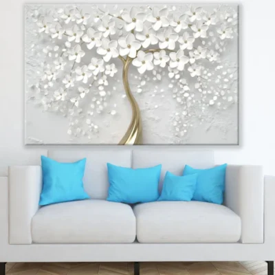 White & Gold Flower Tree Design Print 100% Australian Made