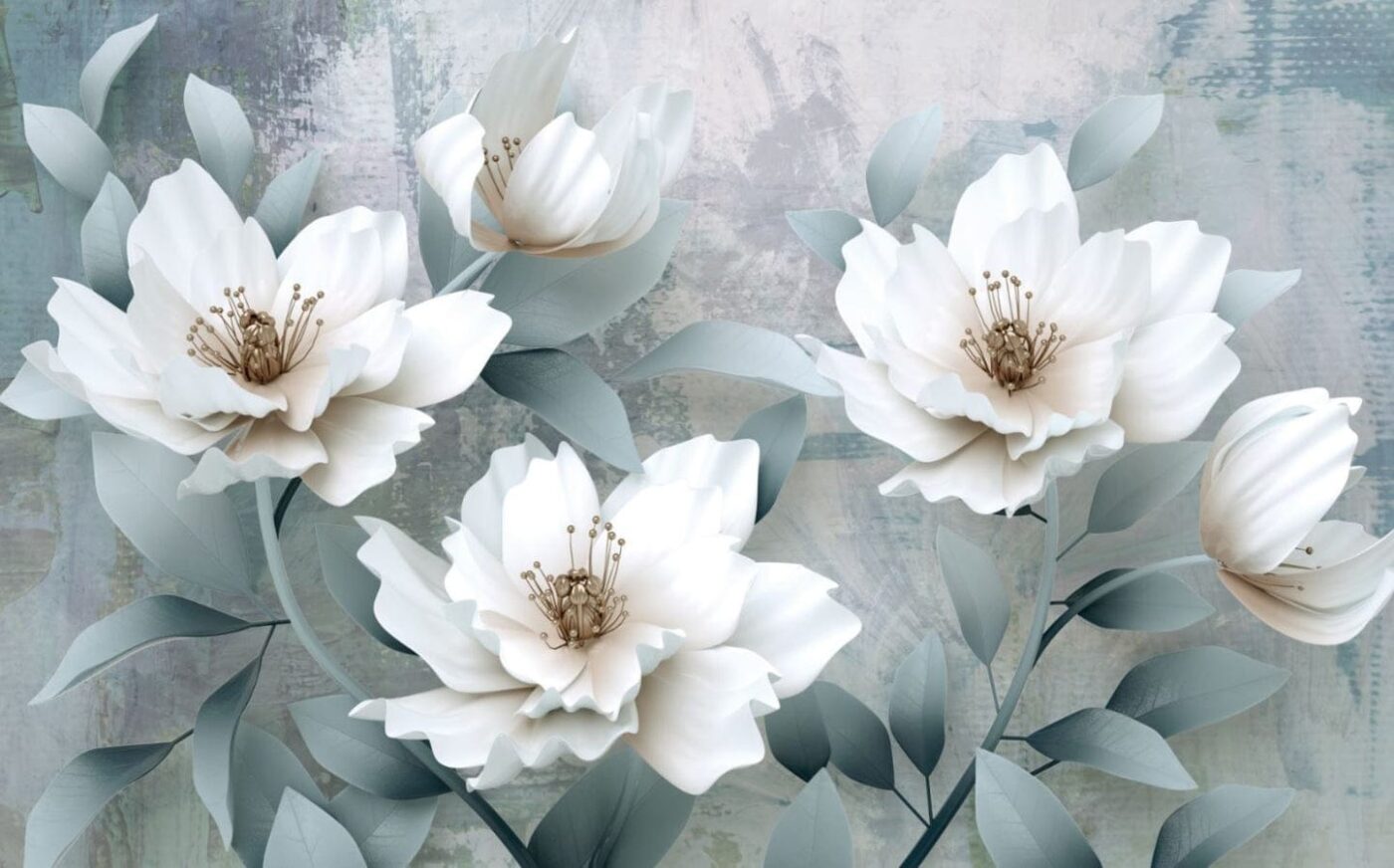 White Flower Plant 3D Painting Print 100% Australian Made - Image 2