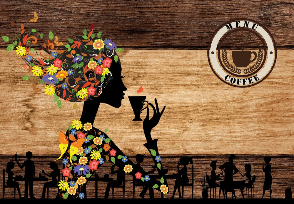 Women with Floral Headdress Cafe Wooden Wall Print 100% Australian Made - Image 2