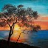 Tree Near Beach Sunset Painting Print 100% Australian Made - Image 2