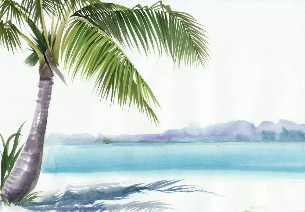 Coconut Tree in Sea Shore Painting Print 100% Australian Made - Image 2