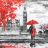 Couple Raining Big Ben Floral Painting Print 100% Australian Made - Image 2