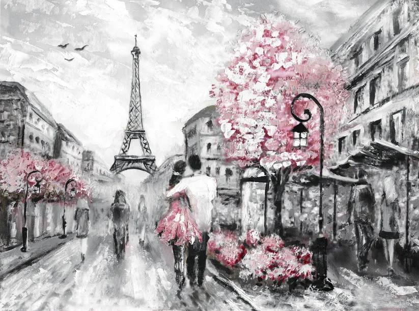 Romantic Paris Street Eiffel Tower & Flower Trees Painting Print 100% Australian Made - Image 2