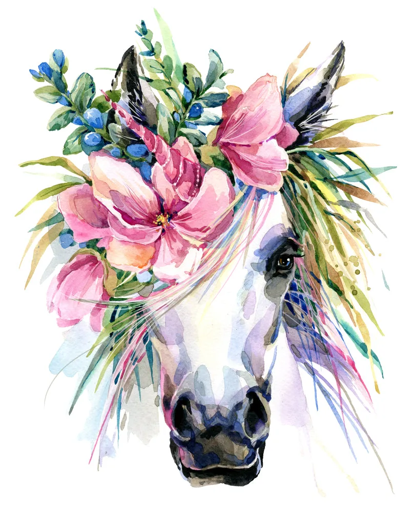 Horse Portrait Floral Headdress Painting Print 100% Australian Made - Image 2
