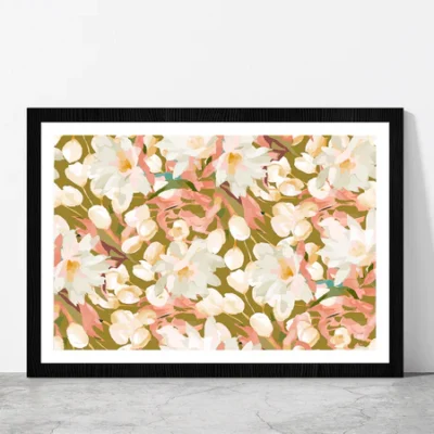 Seamless Flowers Abstract Pattern Glass Framed Wall Art, Ready to Hang Quality Print