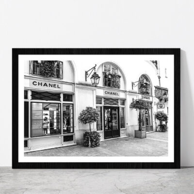 B&W Fashion Store Tree Plants in Madeleine Glass Framed Wall Art, Ready to Hang Quality Print