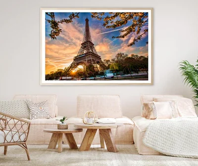 Eiffel Tower Against Sunrise in Paris, France Home Decor Premium Quality Poster Print Choose Your Sizes