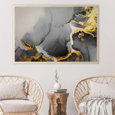 Dark Gold Splash & Black Abstract Design Home Decor Premium Quality Poster Print Choose Your Sizes