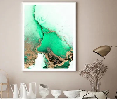 Green & Gold Splash Abstract Design Home Decor Premium Quality Poster Print Choose Your Sizes