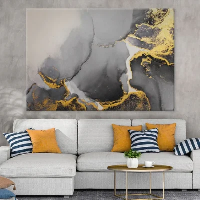 Dark Gold Splash & Black Abstract Design Print 100% Australian Made