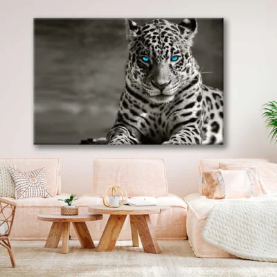Bella Home B&W Tiger With Blue Eyes Print Canvas Ready to hang
