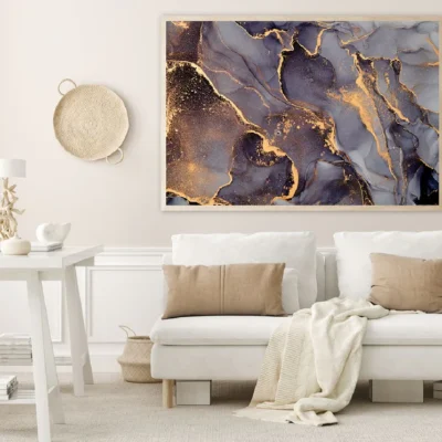 Black Grey & Gold Fluid Abstract Design Home Decor Premium Quality Poster Print Choose Your Sizes