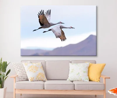 Flying Cranes Mountain Sky View Wall Art Decor 100% Australian Made