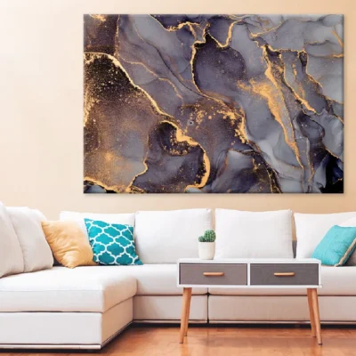 Black Grey & Gold Fluid Abstract Design Print 100% Australian Made