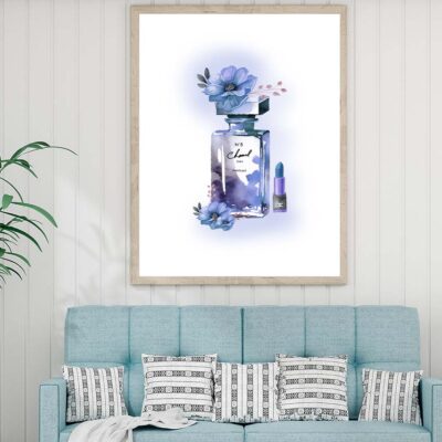 Elegant Fashion Bottle with Purple Flowers Design Home Decor Premium Quality Poster Print Choose Your Sizes
