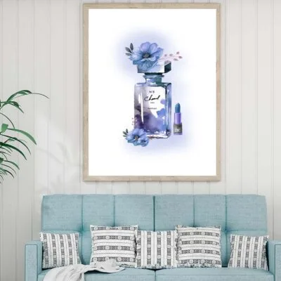 Elegant Fashion Bottle with Purple Flowers Design Home Decor Premium Quality Poster Print Choose Your Sizes