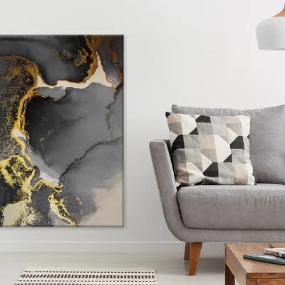 Dark Gold & Black Liquid Abstract Design Print 100% Australian Made