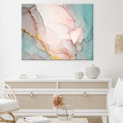 Pink Blue & Gold Abstract Design Print 100% Australian Made