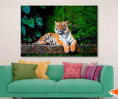 Beautiful Bengal Tiger with Lush Green Habitat Background Wall Art Decor 100% Australian Made