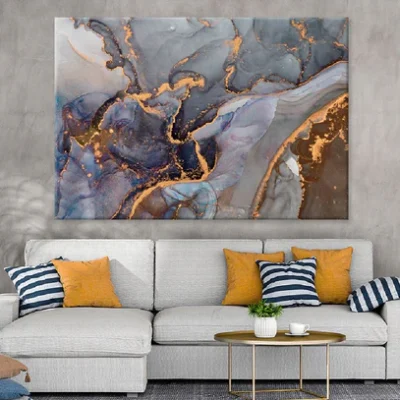 Blue Brown & Gold Fluid Abstract Design Print 100% Australian Made